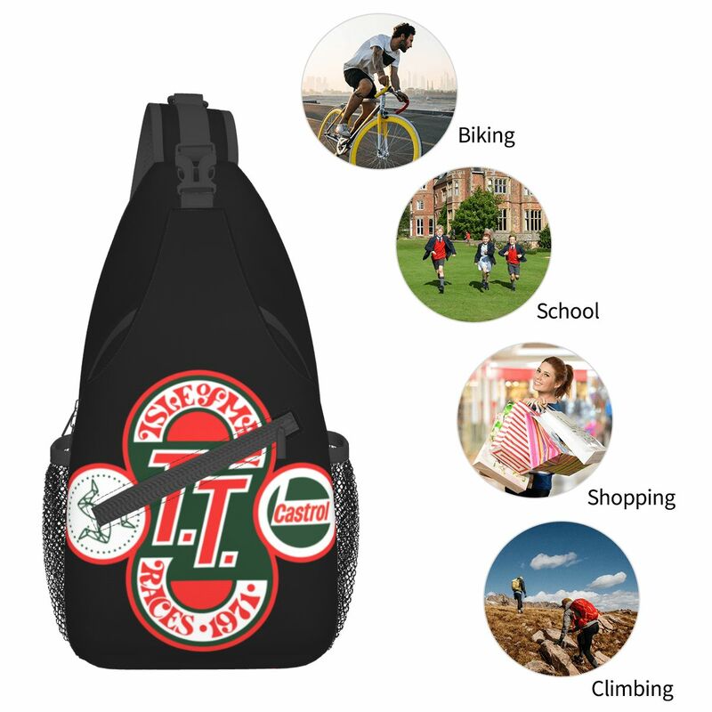 Isle Of Man TT Races Crossbody Sling Bag Casual Chest Bag 1971 Tri-blend Shoulder Backpack Daypack for Hiking Travel Cycling