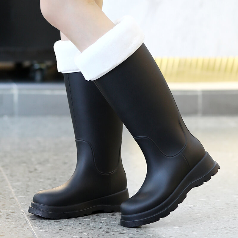 Women's Knee-High Rubber Rain Boots For All Seasons Ladies Spring Autumn Winter Waterproof PVC Rubber Shoes Outdoor Work Shoes