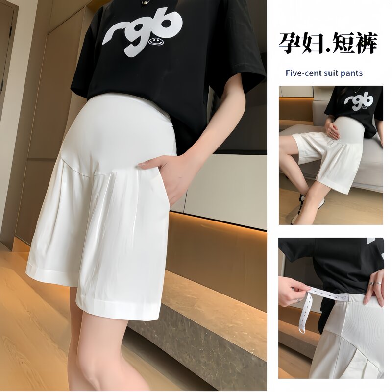 Summer Casual Cotton Maternity Shorts Wide Leg Loose Straight Elastic Waist Belly Short Pants for Pregnant Women Pregnancy