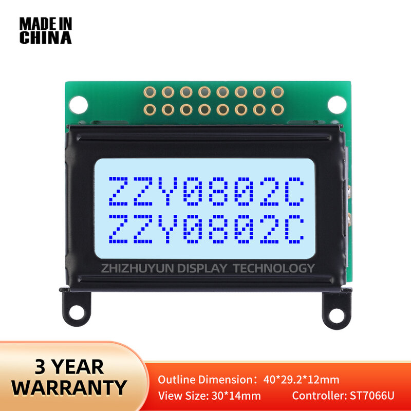 โมดูลแสดงผล0802C พร้อมรูยึดหูชิป SPLC780จอ LCD STN สีน้ำเงินตัวอักษร8X2โมดูล LCD