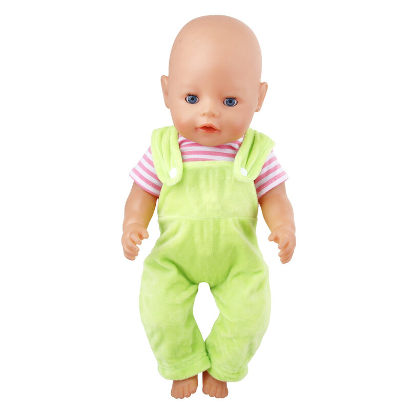 인형 옷 스트라이프 티셔츠 + 롬퍼 정장 미국 18 인치 소녀 인형 전체 의류 세트 43cm 아기, 신생아 및 유아 인형 선물
