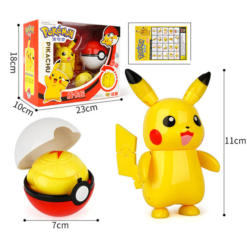 Pokemon Genuine   Elf Ball Deformation Toys Pocket Monster Pet Pokeball Pikachu Anime Figure Model Dolls Kids Gift