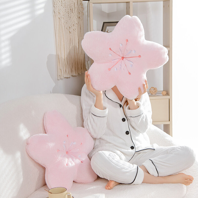 Cute Pink Sakura Plush Throw Pillow Kawaii Flowers Stuffed Plushie Pillows Mat Lifelike Soft Cherry Blossom Cushion Home Decor