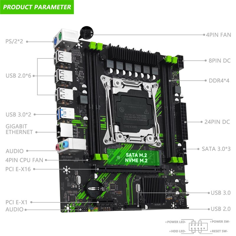 เครื่อง X99มาเธอร์บอร์ด PR9 X99สนับสนุน LGA 2011-3 Intel Xeon E5 V3และ V4 CPU DDR4 ram/sata/nvme ช่อง M.2