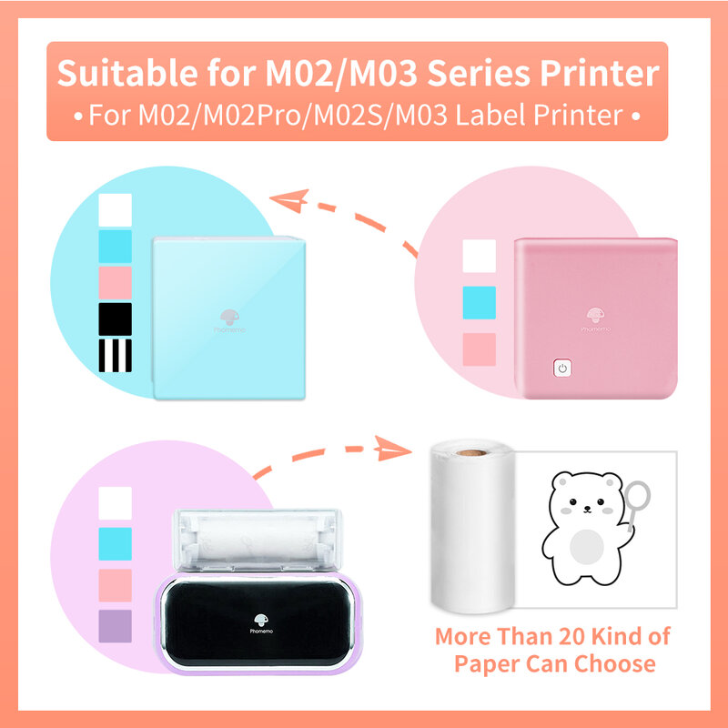 Etiqueta térmica do rolo de papel da etiqueta de papel da impressora da série m02 autoadesiva da etiqueta da impressora de phoemo para a impressora autoadesiva da etiqueta