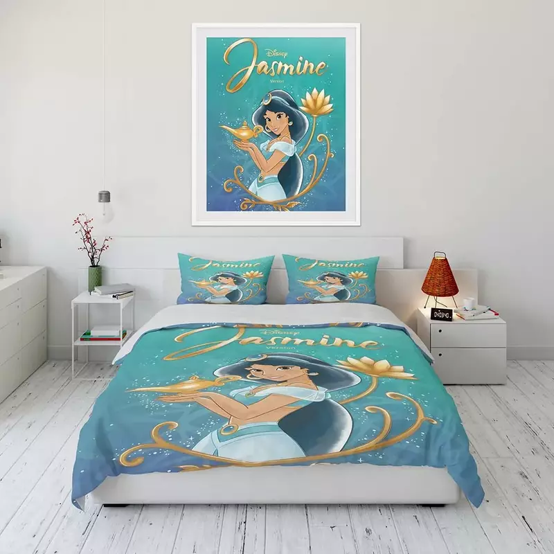 Disne Aladdin Jasmine Princess Cartoon Duvet Cover Bedding Set Anime Comforter Cover for Bedroom Decoration Children Full Size