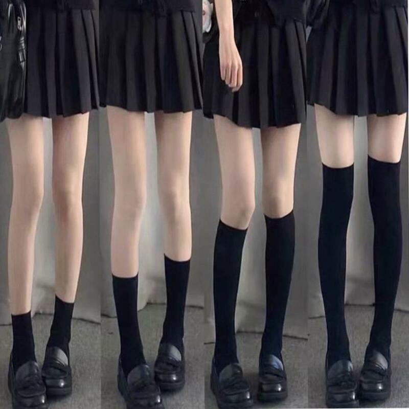 Calcetines por encima de la rodilla para mujer, medias elásticas de tubo medio, estilo universitario japonés, Lolita, Color sólido, Jk