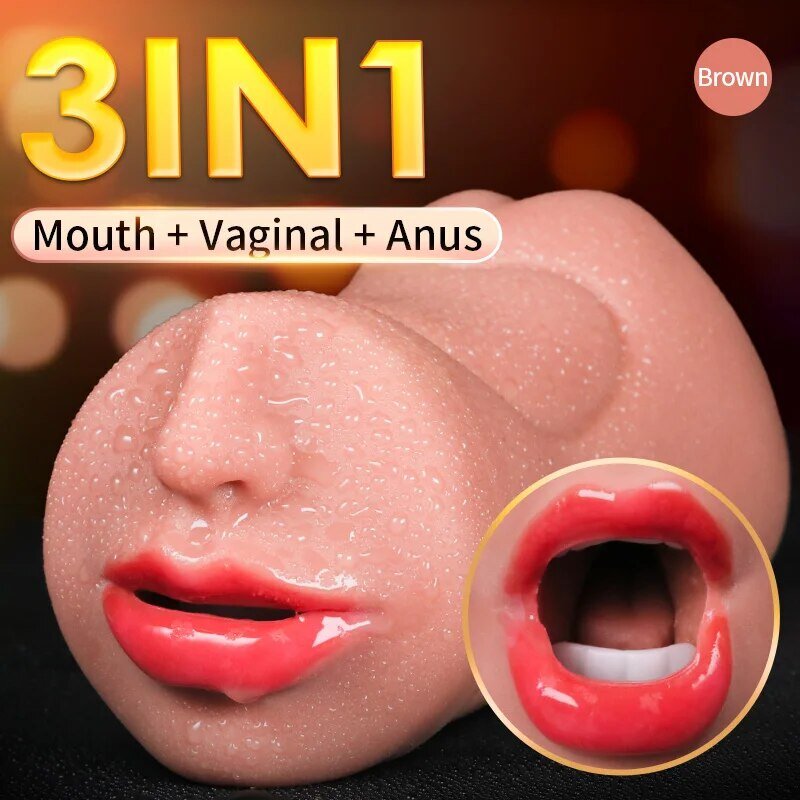 3 IN 1 giocattoli del sesso masturbazione per gli uomini gola profonda artificiale figa reale masturbatore maschile orale pompino Vagina di gomma realistica