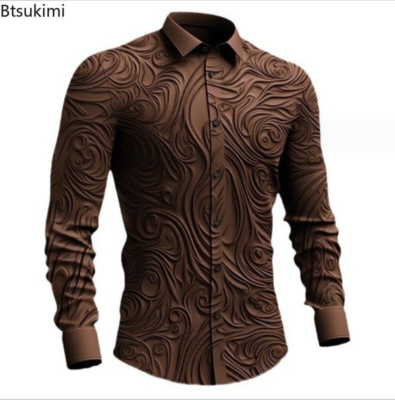 Винтажная роскошная мужская однотонная приталенная рубашка с длинным рукавом и 3D принтом, Готическая уличная рубашка, топы, мужские костюмы для косплея на Хэллоуин, 2024