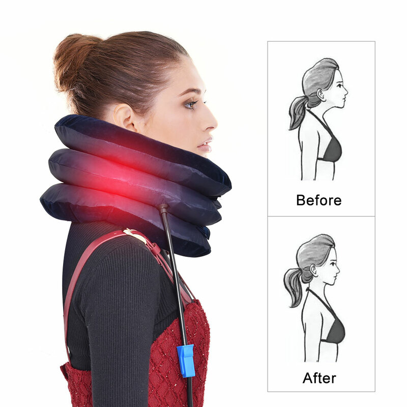 Masajeador de cuello de 3 capas, almohada inflable para alivio del dolor, cervicales, terapia de vértebras, tracción suave