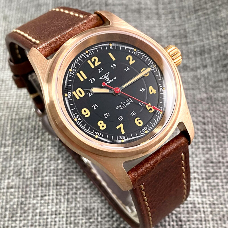 Новые часы для дайвинга 36 мм настоящие бронзовые Автоматические наручные часы для пилота Япония NH35 PT5000 Movt 200 м водонепроницаемые часы Lume роскошные часы Tandorio