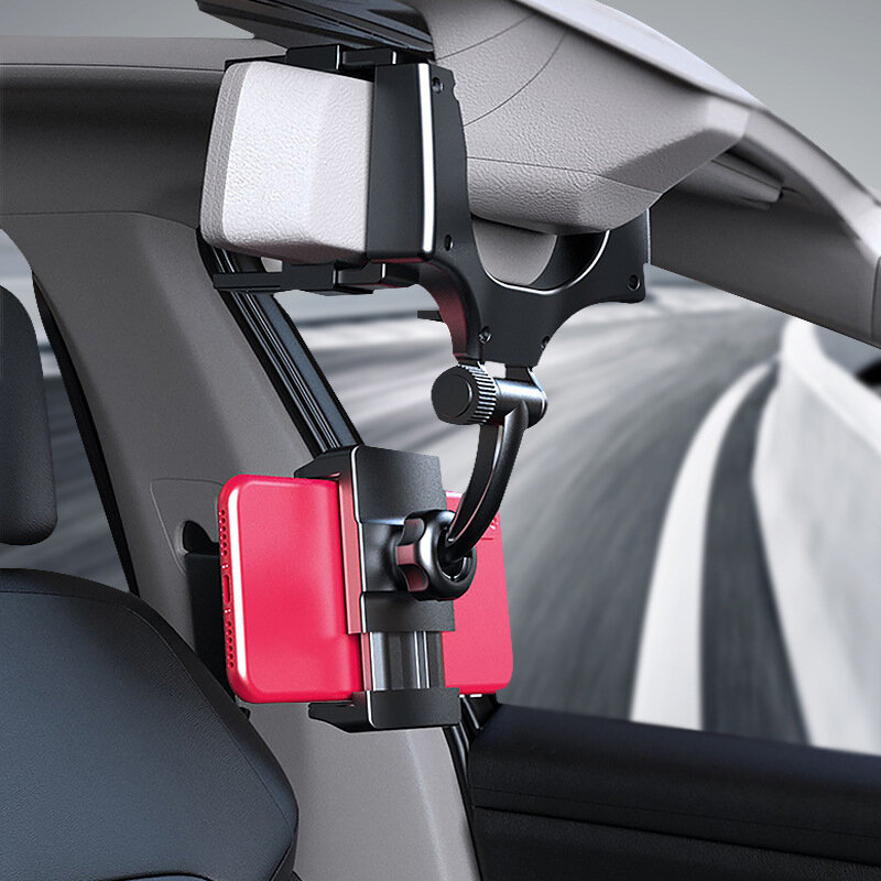 Soporte de teléfono para espejo retrovisor de coche, soporte de teléfono y GPS giratorio Universal ajustable, telescópico, 360 °