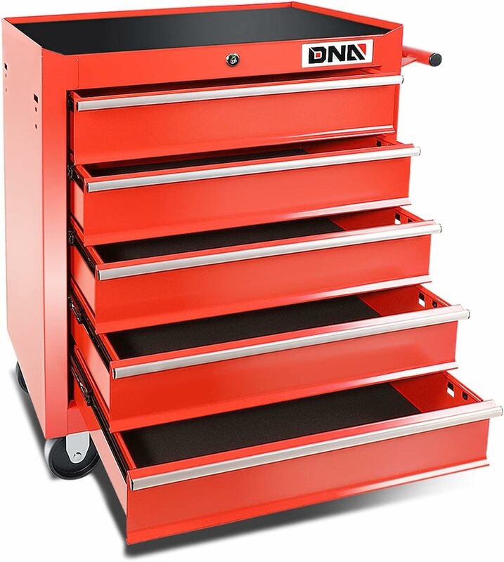 Автомобильные инструменты DNA-00263, 5 ящиков, пластиковый сверлильный шкаф для инструментов с ключом, система блокировки, 13 "D x 24,5" W x 30,5 "H, красный