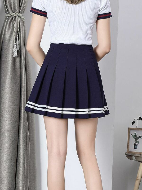 Harajuku Fashion Y2k Summer High-waisted Women's Pleated Skirt Elastic Striped Elastic Waist Short A-line Slim Girl Mini Skirts