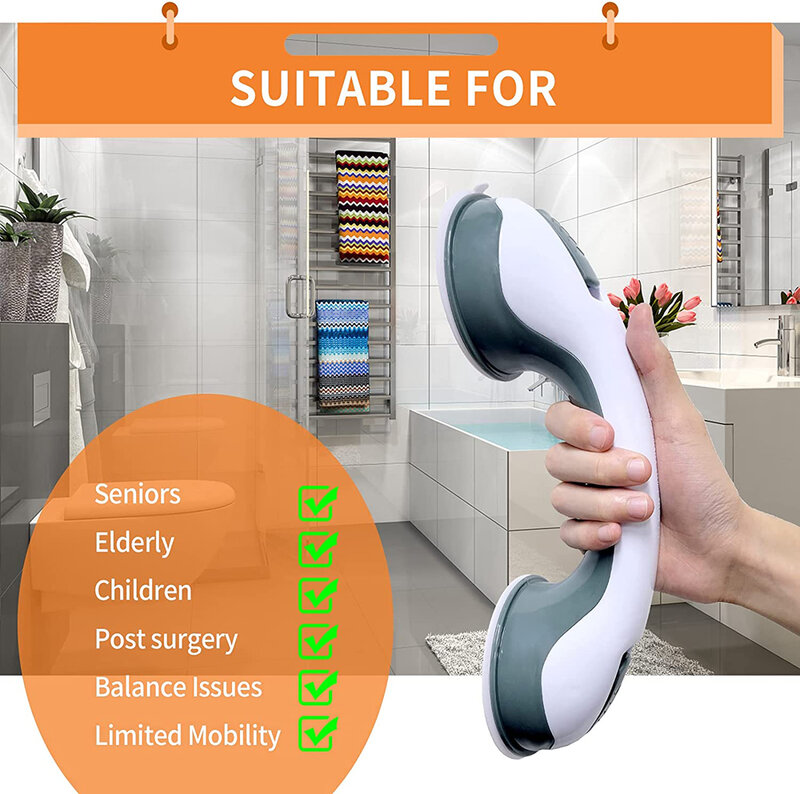 New Shower Handle Grab Bars Ultra Grip Dual Locking Safety Suction Cups Helping Handle Anti Slip Support for Toilet Bathroom
