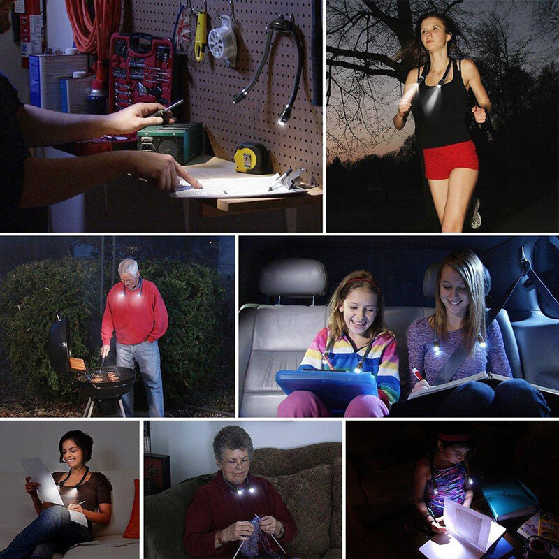 Reading in Bed Bendable Book Lights Neck Lamp with 4 LED Lights Adjustable Brightness Perfect for Sewing and Knitting