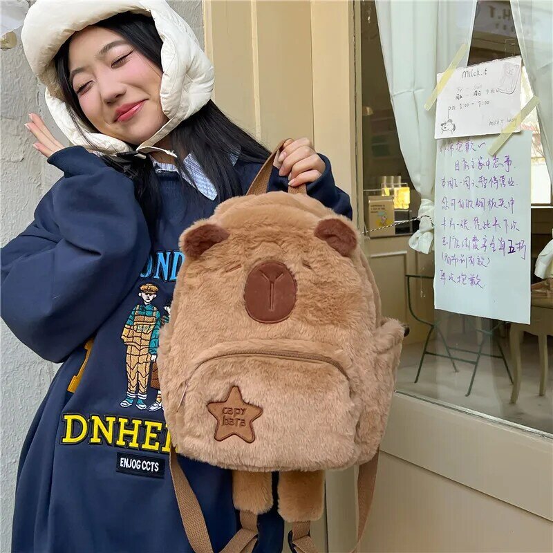 2024 New Capybara Plush Porpoise Backpack Cute and Versatile Plush Bag Female Cartoon Student Backpack