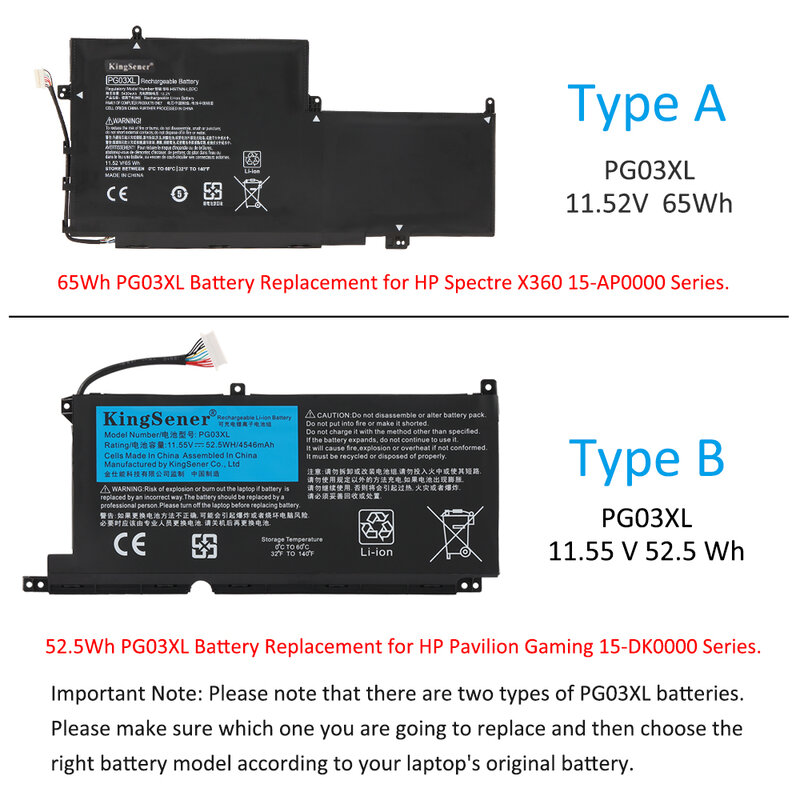 KingSener PG03XL Battery For HP Pavilion Gaming 15-DK dk0003nq 15-dk0020TX 15-ec 15-ec0000 OMEN 5X FPC52 HSTNN-DB9G L48430-2B1
