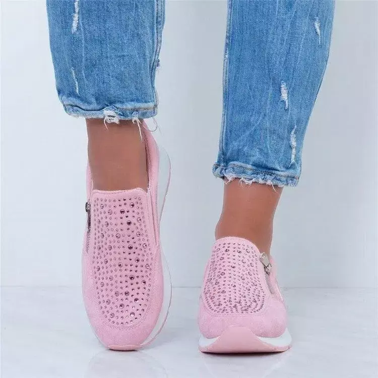 Women Crystal Sneakers Spring Autumn Casual Zipper Flat Shoes women Non-slip Breathable Outdoor Vulcanized Shoes woman yui89