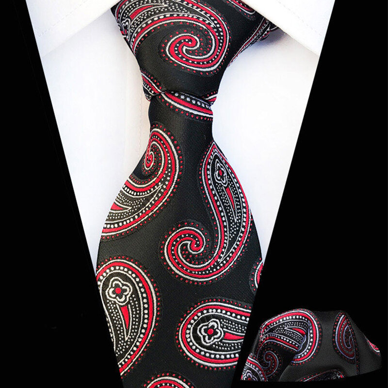 Set quadrato tascabile con cravatta Paisley rosso di alta qualità da 8CM per fazzoletto da collo moda ufficio Business Wedding Set da 2 pezzi