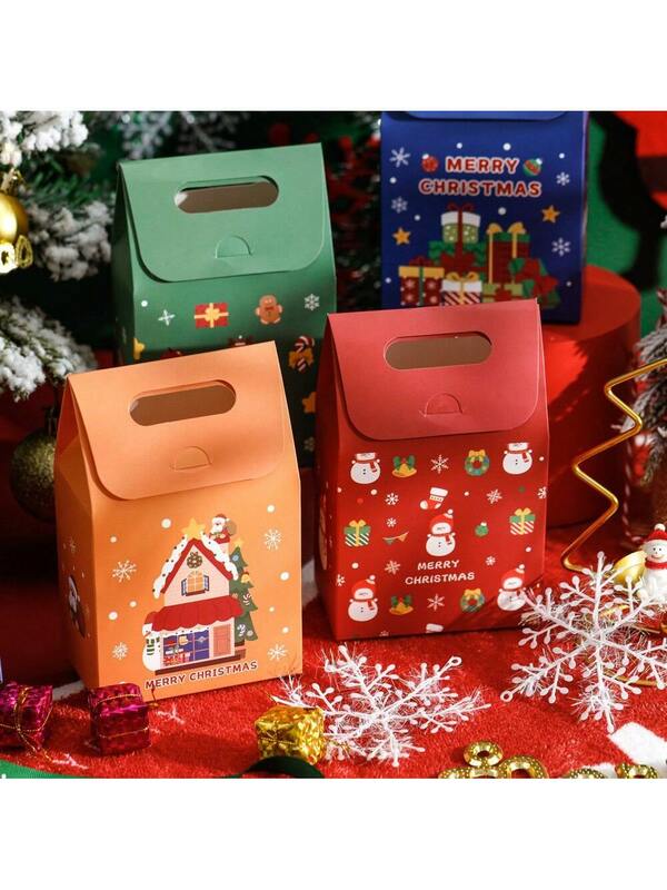 Kotak hadiah Natal 6 buah/set tas hadiah kertas tas kemasan Selamat Natal kotak hadiah pesta tas permen kue
