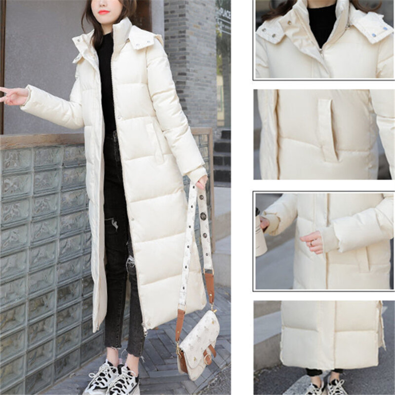 Зимняя женская зимняя одежда, пуховое пальто, утепленные теплые куртки с разрезом сбоку, новинка, свободная хлопковая подкладка, Chaqueta