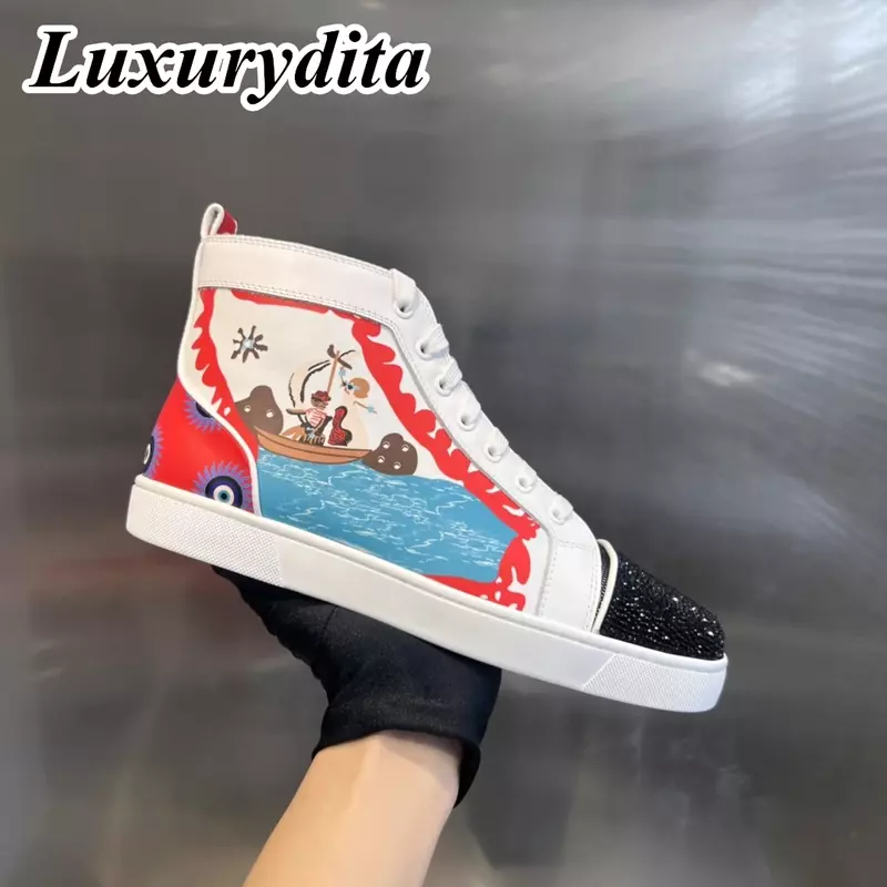 LUXURYDITA Designer Men Casual Sneakers Real Leather Red sole Luxury Womens Tennis Shoes 35-47 Fashion Unisex loafers HJ429