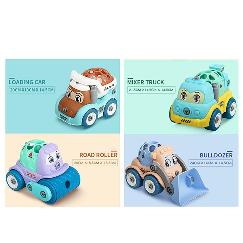 Fbil-ambil mainan truk konstruksi, kendaraan kartun kendaraan konstruksi batang mainan DIY pembelajaran teknik pendidikan Set