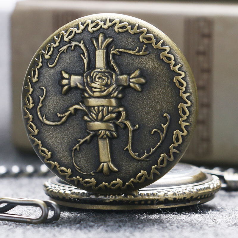 Montre de Poche Analogique à Quartz pour Homme et Femme, Horloge Vintage avec Croix en Bronze et Chiffres aniques, 30cm