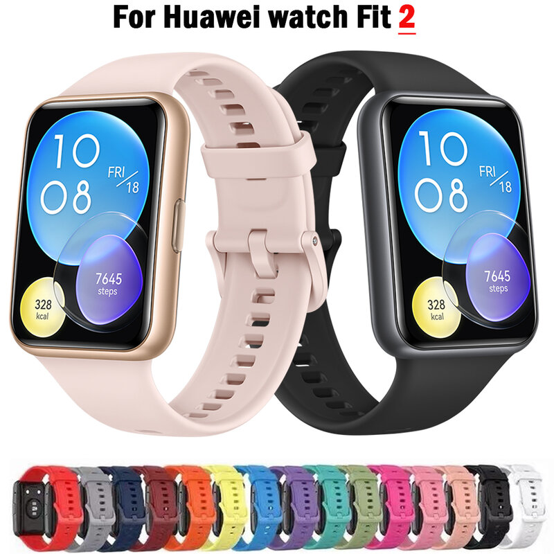 Pulseira de silicone para Huawei Watch FIT 2, Pulseira de pulso inteligente Fivela de metal Pulseira de substituição, Fit2 Strap, Acessórios Correa