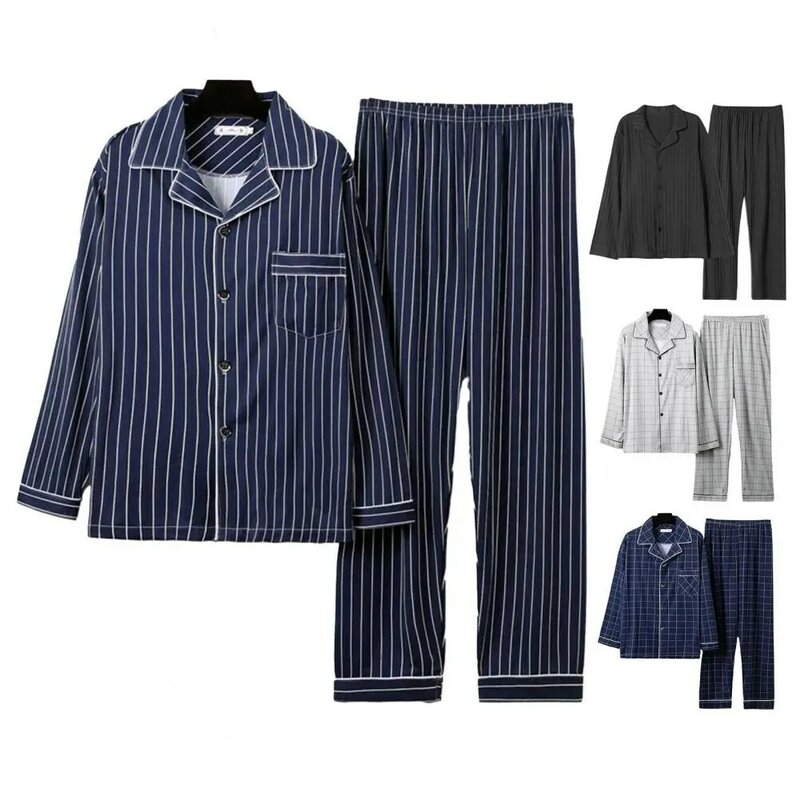 High-end Pajamas Men's Spring Autumn Striped Long-sleeved Trousers Pijamas Two-piece 2021 New Loose Nightwear Homewear Set