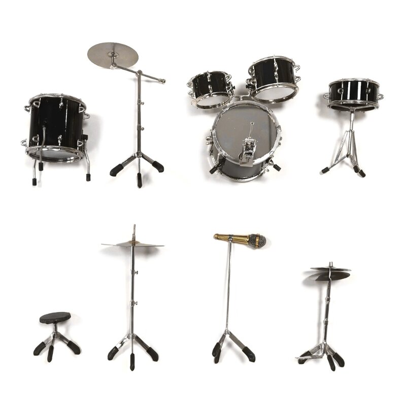 Mini Drum Set Miniature Model Drum Set Model Miniature Mini Musical Instrument Model Collection Black/Golden