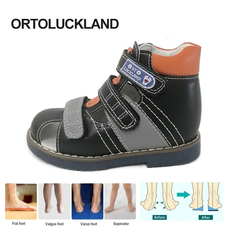 Ortoluckland Children Sandals Kids Boys Orthopedic Flatfoot Shoes Summer Girls Toddler Black Tiptoe Footwear 3 To 8Years Age