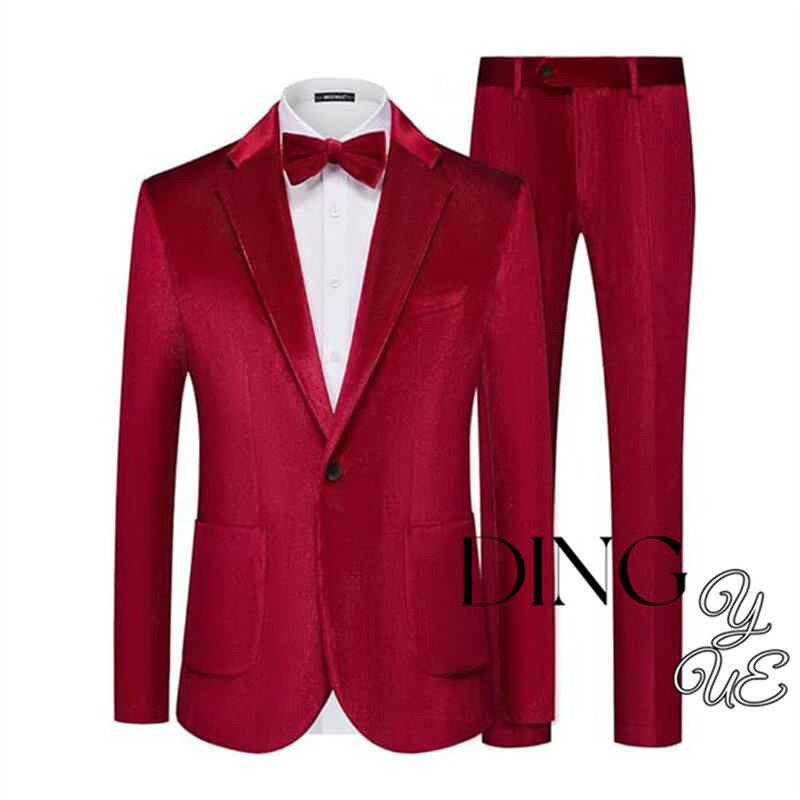 Men's 2-piece Set Retro Corduroy Single-breasted Slim-fit Business Suit Jacket Wedding Groomsman Blazer Suit (jacket + pant)