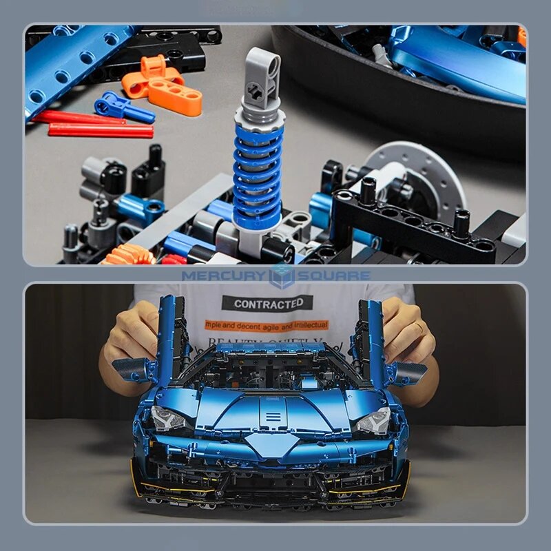 3811 szt. 1:8 techniczny Blue SVJ sportowe klocki samochodowe klocki budowlane zdalnie sterowane zabawki do pojazdu prezenty urodzinowe dla chłopaka 10520