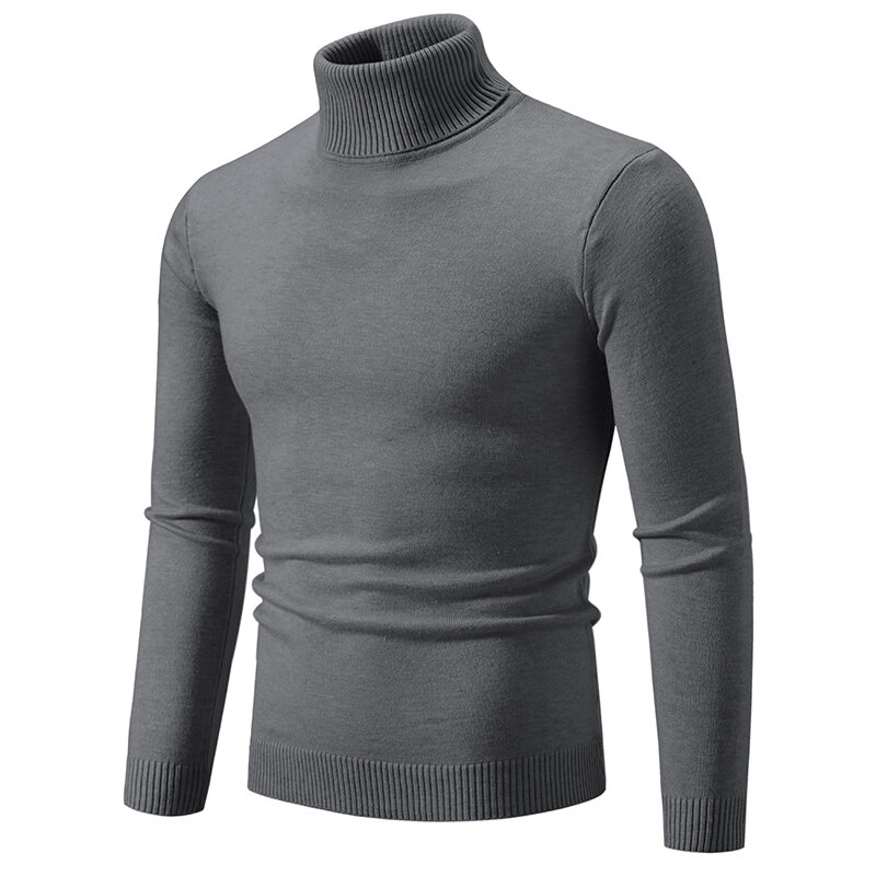 Мужской новый теплый однотонный эластичный вязаный пуловер с высокой горловиной, мужской свитер