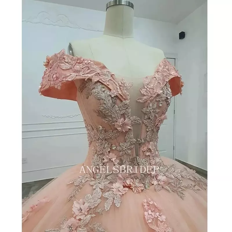 Blush Pink putri Quinceanera gaun 3D bunga gaun bola manis 15 tahun gadis ulang tahun pesta Prom gaun pesta jubah De Bal