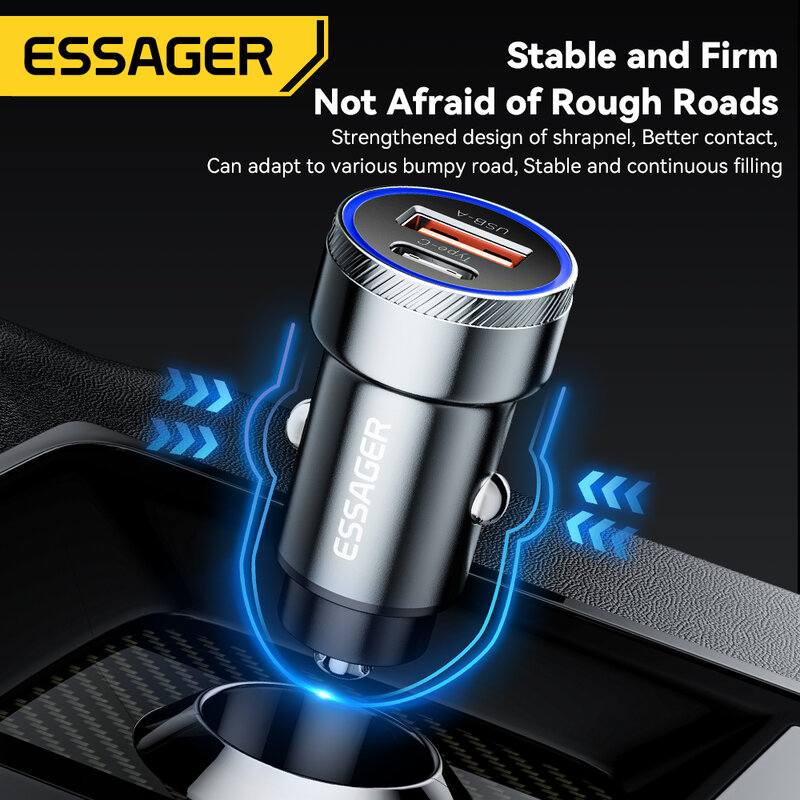 Essager-Chargeur USB de voiture à charge rapide, chargeurs de téléphone pour iPhone Huawei Samsung Xiaomi, 54W, 5A, QC 3.0 PD 3.0 SCP ADavid USB Type C