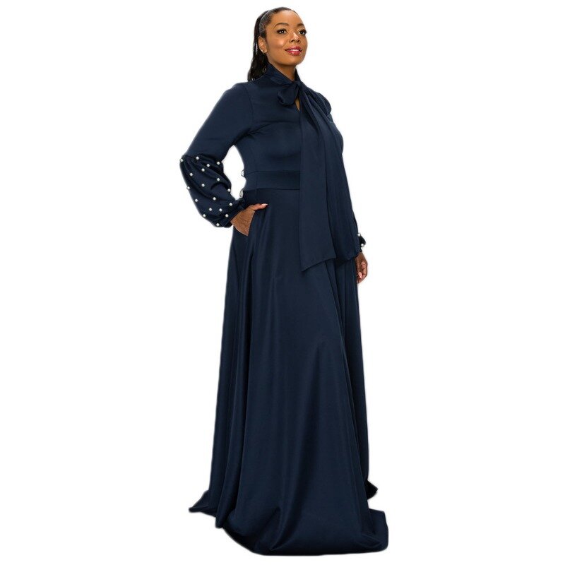 Африканские платья для женщин, Осеннее Африканское платье с длинным рукавом из полиэстера, красное, темно-синее, хаки, длинное платье, платье макси, африканская одежда