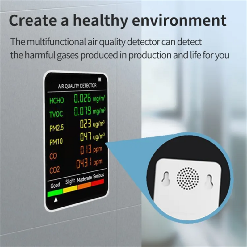 Monitor jakości powietrza 6 w 1, wielofunkcyjny automatyczny wyświetlacz, kryty, wiszący ekran biurowy, detektor powietrza