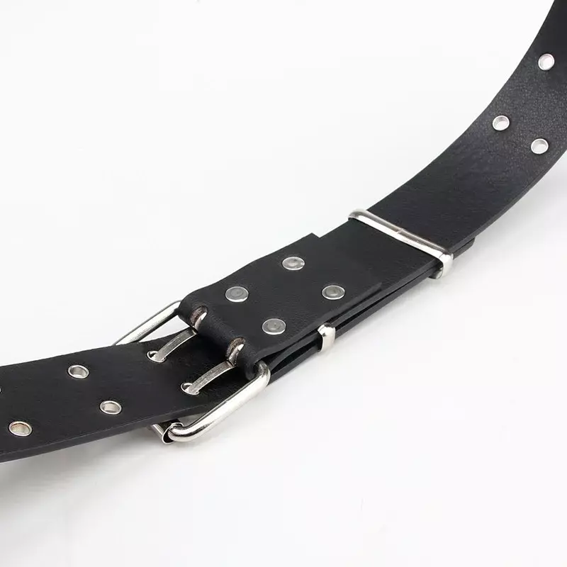 Cinturón con ojales de doble escape para mujer, cinturón decorativo informal, versátil, Punk, 2024