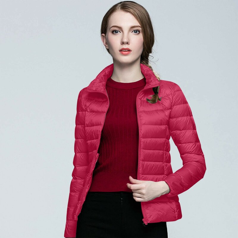 여성용 경량 따뜻한 화이트 덕 다운 코트 파카, 가을 겨울 슬림 재킷 코트, 휴대용 외투