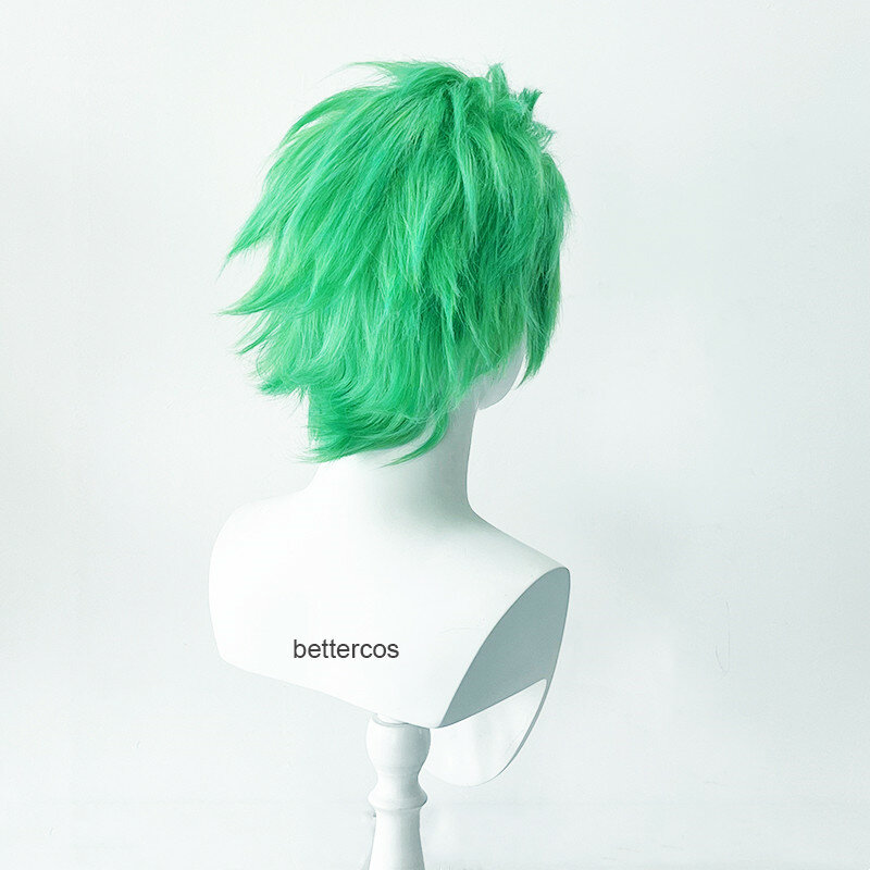 Anime Slicked-back green wig Short Layer Roronoa Zoro Comic Cosplay Wigs + Wig Cap