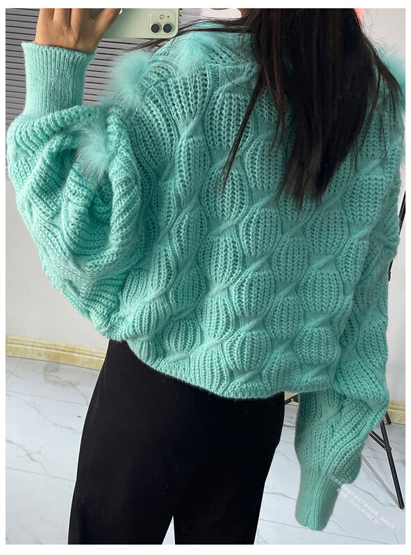 Suéter morado fino de piel de zorro Real para mujer, abrigo holgado de gran tamaño, a la moda, 2023