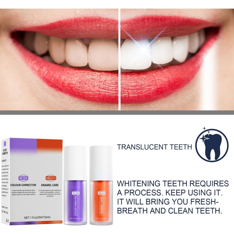 Dentes branqueamento dentífrico v34, limpeza oral, corretor de cor, reparação, hálito fresco, ervas, remover manchas, beleza saúde