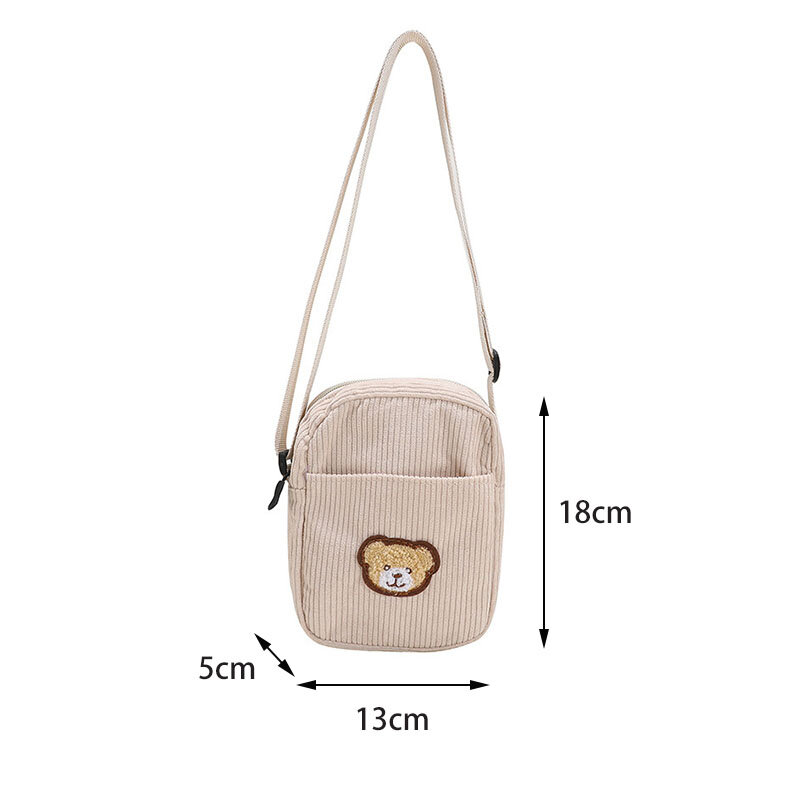 Velvet Bear One-Shoulder Mobile Phone Mini Messenger Bag for Children, Initiated Fashion, Key Purse, Coin Card, Cute, Student