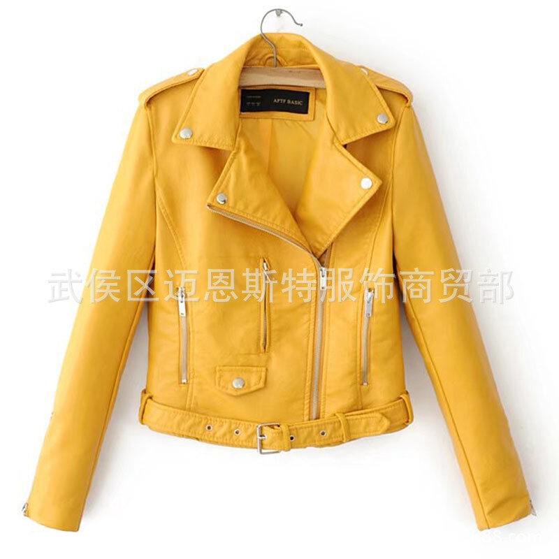 2024 Ladies New Oblique Zipper Leather Short Slim-Fitting Biker PU Leather Jacket