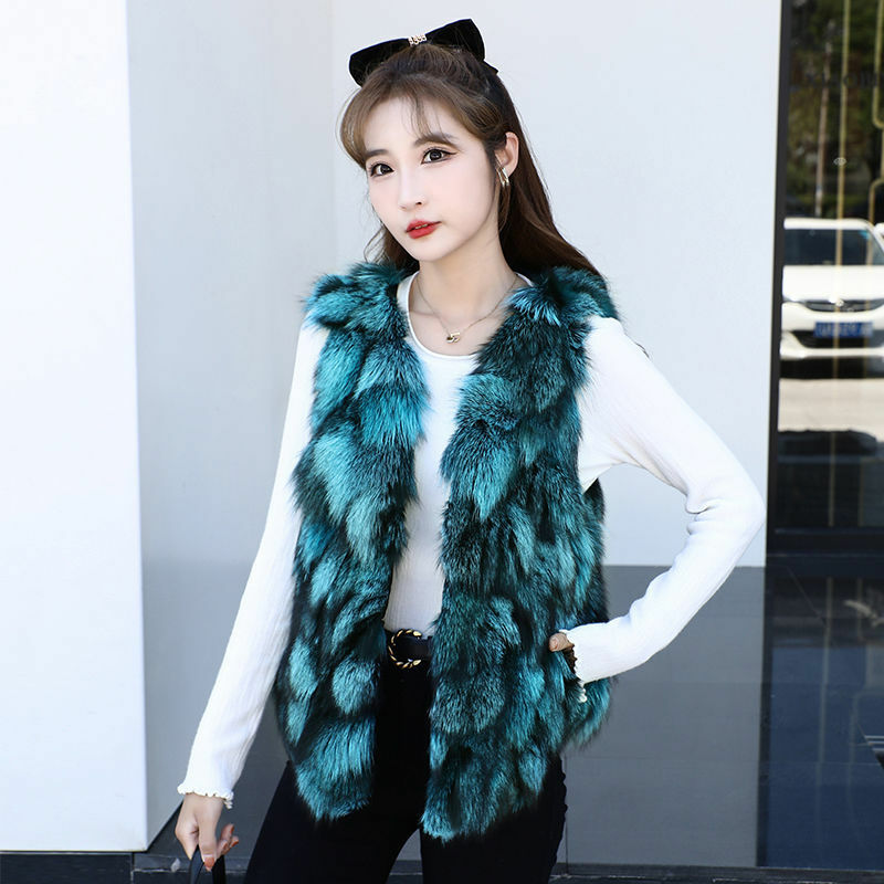 2023 New Autumn Winter Women Fox Fur Vest Temperament slim fit Short Keep Warm Waistcoat Female Fashion Casual V-neck Outwear