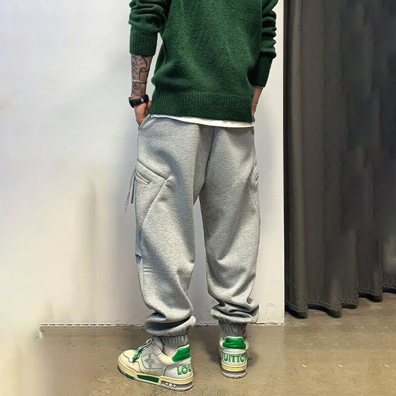 Cor sólida masculina solto drawstring sweatpants plus tamanho jogging calças na moda marca rua hip-hop esportes e lazer
