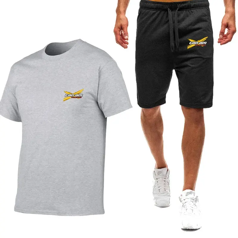 CAN-AM BRP 2024 남성용 편안한 프린트 반팔 티셔츠, 면 상의 및 반바지, 하라주쿠 캐주얼 스포츠 세트, 여름 신상